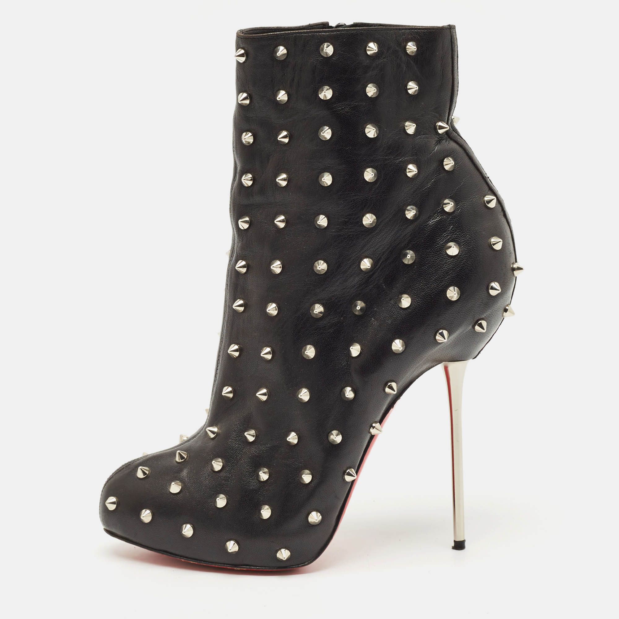 Christian Louboutin Black Leather Big Lips Spiked Ankle Boots Size 38.5, Boots - Luxury Closet catalog