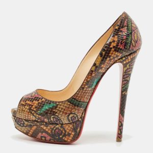 Christian Louboutin Multicolor Python Leather Lady Peep Toe Platform Pumps Size 37, Pumps - Luxury Closet catalog
