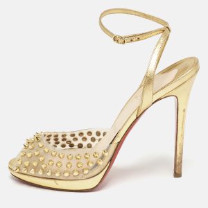 Christian Louboutin Gold Leather and PVC Spiked St Jeannette Ankle Strap Sandals Size 39, Sandals - Luxury Closet catalog