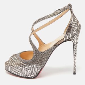 Christian Louboutin Metallic Lam&eacute; Fabric and Glitter Mira Bella Sandals Size 37.5, Sandals - Luxury Closet catalog