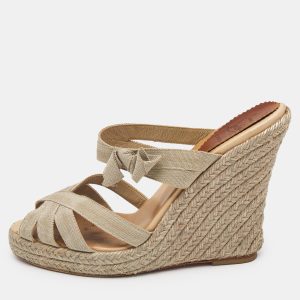 Christian Louboutin Beige Fabric Delfin Espadrille Wedge Sandals Size 39, Sandals - Luxury Closet catalog