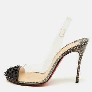 Christian Louboutin Black Patent Leather and PVC Epoca Slingback Pumps Size 37.5, Pumps - Luxury Closet catalog