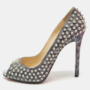 Christian Louboutin Multicolor Metallic Lurex Fabric Yolanda Spikes Peep Toe Pumps Size 38.5, Pumps - Luxury Closet catalog