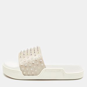 Christian Louboutin White Leather Pool Fun Flat Slides Size 37, Flats - Luxury Closet catalog