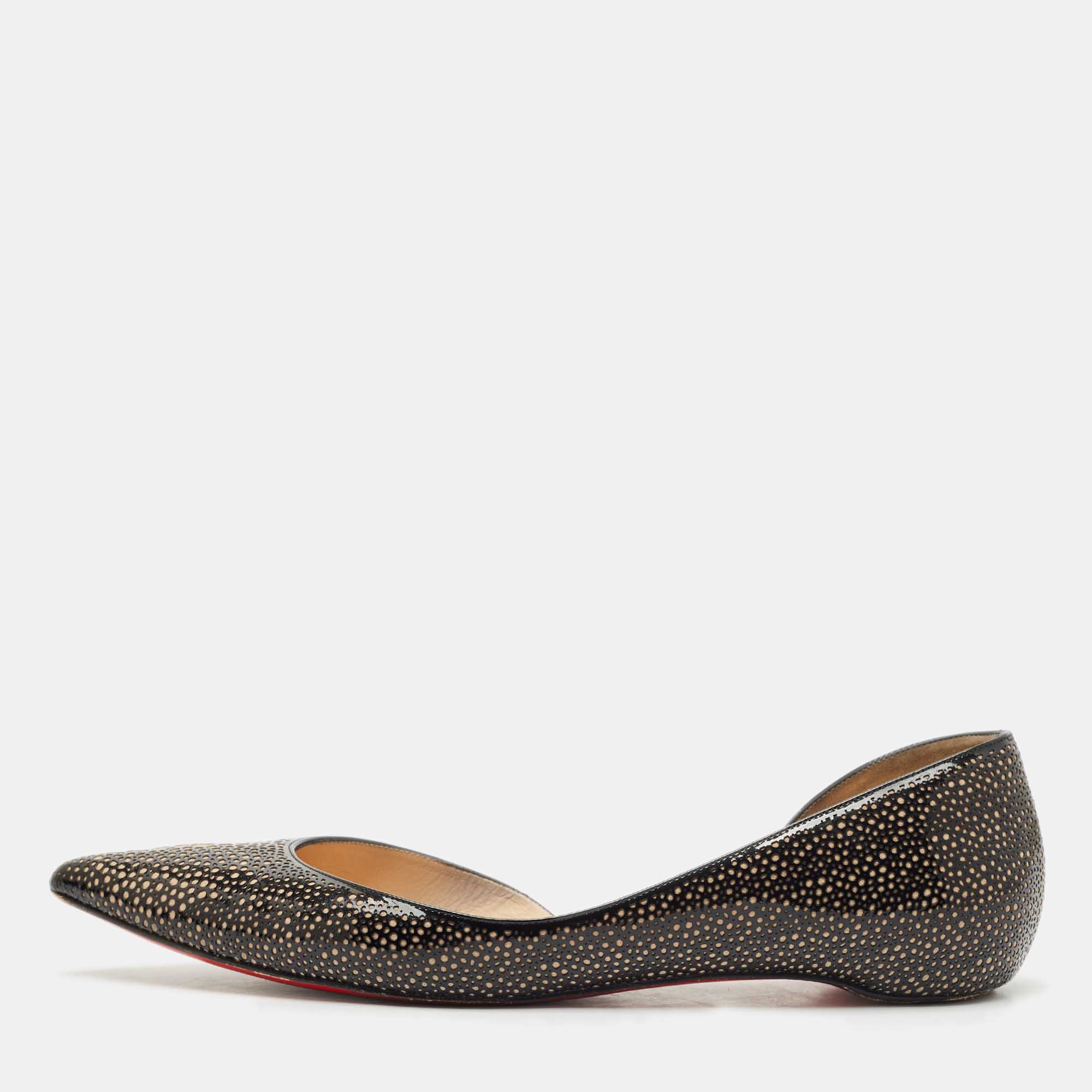 Christian Louboutin Black/Beige Lasercut Patent Leather and Suede D'Orsay Ballet Flats Size 38, Flats - Luxury Closet catalog