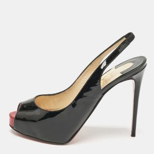 Christian Louboutin Black Patent Leather Private Number Peep Toe Pumps Size 36.5, Pumps - Luxury Closet catalog