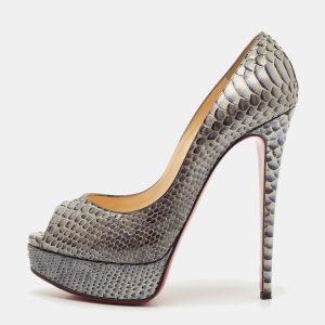 Christian Louboutin Grey/Blue Python Lady Peep Toe Pumps Size 38.5, Pumps - Luxury Closet catalog