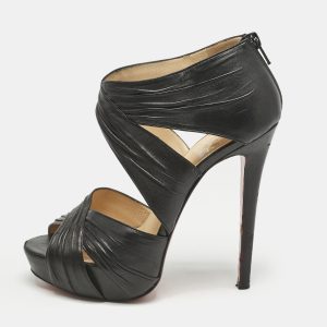 Christian Louboutin Black Pleated Leather Kashou Ankle-Strap Sandals Size 38, Sandals - Luxury Closet catalog