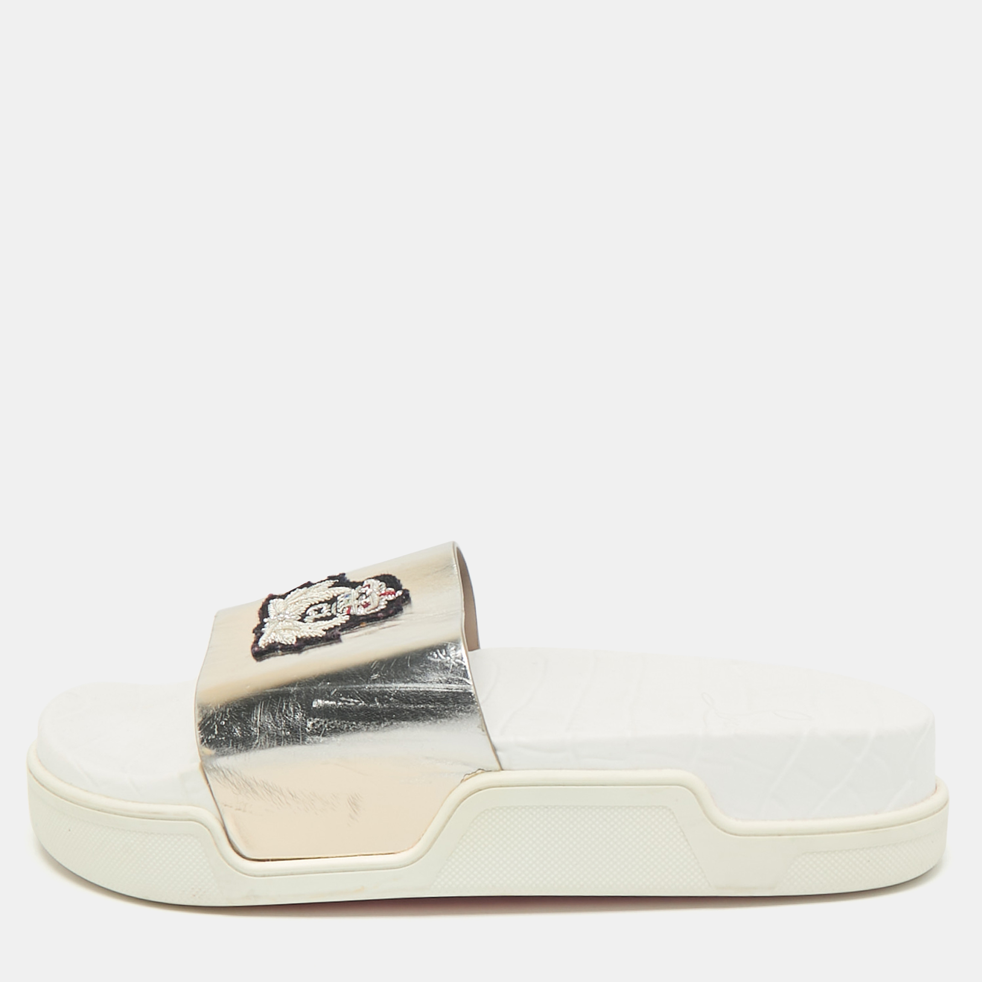 Christian Louboutin Silver Leather Crown Beau Slide Sandals Size 40, Sandals - Luxury Closet catalog