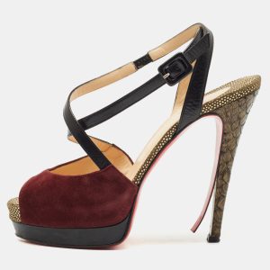 Christian Louboutin Multicolor Leather and Python Cross Minetta Platform Sandals Size 37.5, Sandals - Luxury Closet catalog