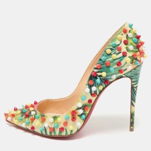 Christian Louboutin Multicolor Hawaiian Print Crackled Leather Follies Spikes Pumps Size 38, Pumps - Luxury Closet catalog