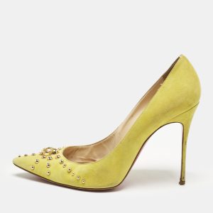 Christian Louboutin Neon Yellow Suede Door Knock Studded Pointed Toe Pumps Size 41, Pumps - Luxury Closet catalog