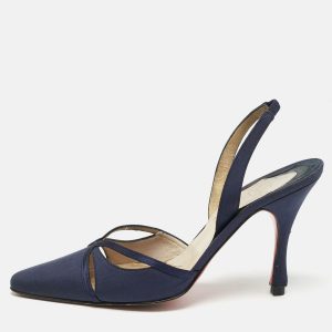 Christian Louboutin Navy Blue Fabric Pointed Toe Slingback Sandals Size 38, Sandals - Luxury Closet catalog