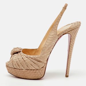 Christian Louboutin Beige Python Jenny Knotted Peep Toe Slingback Platform Pumps Size 40, Pumps - Luxury Closet catalog