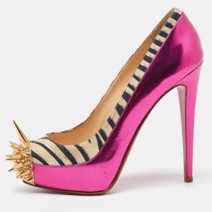 Christian Louboutin Multicolor Zebra Print Suede and Leather Asteroid Platform Pumps Size 38, Pumps - Luxury Closet catalog