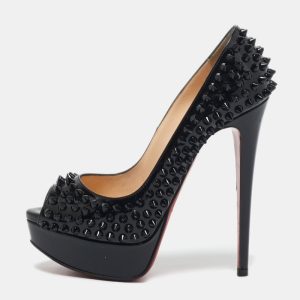 Christian Louboutin Black Patent Leather Lady Peep Spikes Pumps Size 35, Pumps - Luxury Closet catalog