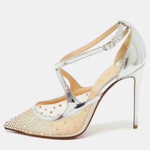 Christian Louboutin Silver/Beige Leather and Mesh Twistissima Pumps Size 38, Pumps - Luxury Closet catalog