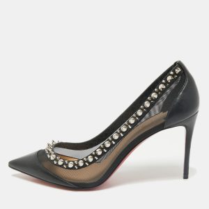 Christian Louboutin Black Leather and Mesh Galativi Spike Pointed Toe Pumps Size 38.5, Pumps - Luxury Closet catalog