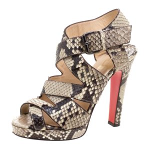 Christian Louboutin Two Tone Python Leather Criss Cross Strap Platform Sandals Size 37, Sandals - Luxury Closet catalog