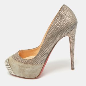 Christian Louboutin Grey Leather and Suede Maggie Platform Pumps Size 37, Pumps - Luxury Closet catalog