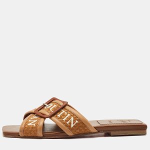 Christian Louboutin Brown Logo Canvas and Leather Crossimule Flat Slides Size 38.5, Flats - Luxury Closet catalog