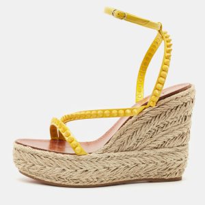 Christian Louboutin Yellow Patent Leather Mafaldina Zeppa Wedge Ankle Strap Sandals Size 40, Sandals - Luxury Closet catalog