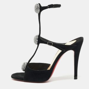 Christian Louboutin Black Suede Crystal Embellished Ankle Strap Sandals Size 35.5, Sandals - Luxury Closet catalog