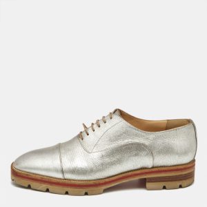 Christian Louboutin Silver Textured Leather Hubertus Donna Lace Up Oxfords Size 40, Shoes - Luxury Closet catalog