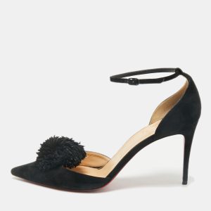 Christian Louboutin Black Suede Pom Pom Ankle Strap Sandals Size 39.5, Sandals - Luxury Closet catalog