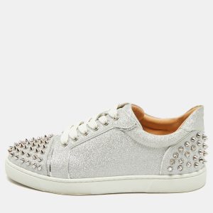Christian Louboutin Silver Glitter and Leather Louis Junior Spikes Low Top Sneakers Size 39, Athletic Shoes & Sneakers - Luxury Closet catalog