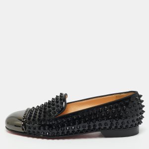 Christian Louboutin Black Patent Leather Glitz Spikes Smoking Slippers Size 38, Loafers & Slip-Ons - Luxury Closet catalog