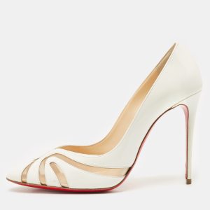 Christian Louboutin White Patent Leather and Mesh Olive 100 Pumps Size 40, Pumps - Luxury Closet catalog