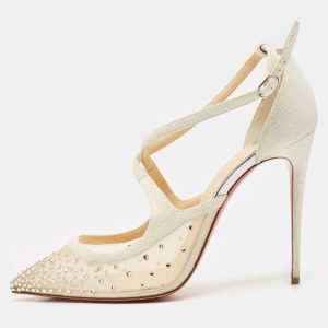 Christian Louboutin Silver Lurex Fabric and Mesh Twistissima Strass Sandals Size 40, Sandals - Luxury Closet catalog