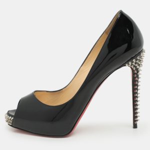 Christian Louboutin Black Patent Leather Very Prive Peep Toe Pumps Size 38, Pumps - Luxury Closet catalog