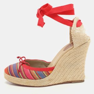 Christian Louboutin Multicolor Striped Canvas Caron Plato Wedge Espadrille Sandals Size 41, Sandals - Luxury Closet catalog