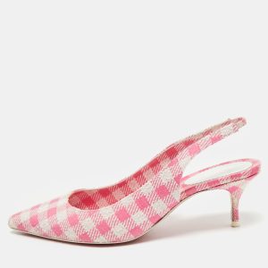 Christian Louboutin Pink/White Gingham Fabric Kate Slingback Pumps Size 37, Pumps - Luxury Closet catalog