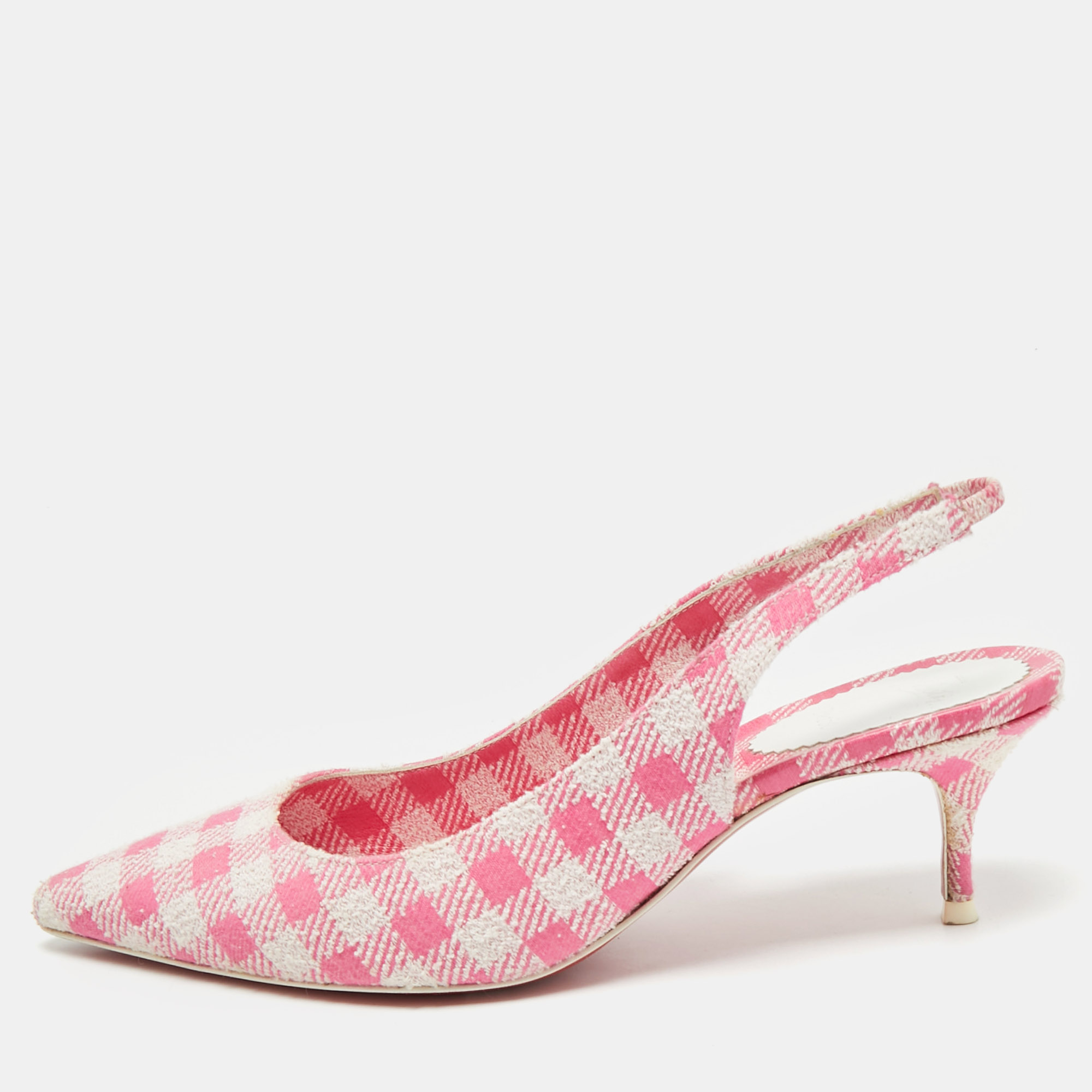 Christian Louboutin Pink/White Gingham Fabric Kate Slingback Pumps Size 37, Pumps - Luxury Closet catalog