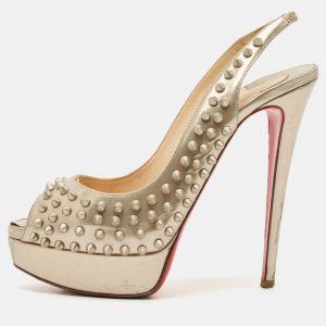 Christian Louboutin Gold  Leather Clou Noeud Platform Slingback Sandals Size 39.5, Sandals - Luxury Closet catalog