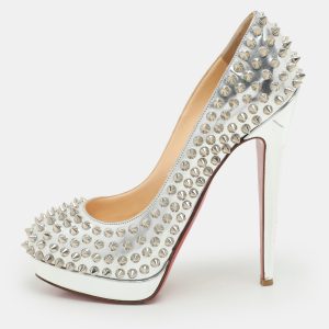 Christian Louboutin Metallic Silver Leather Alti Spike Platform Pumps Size 37, Pumps - Luxury Closet catalog