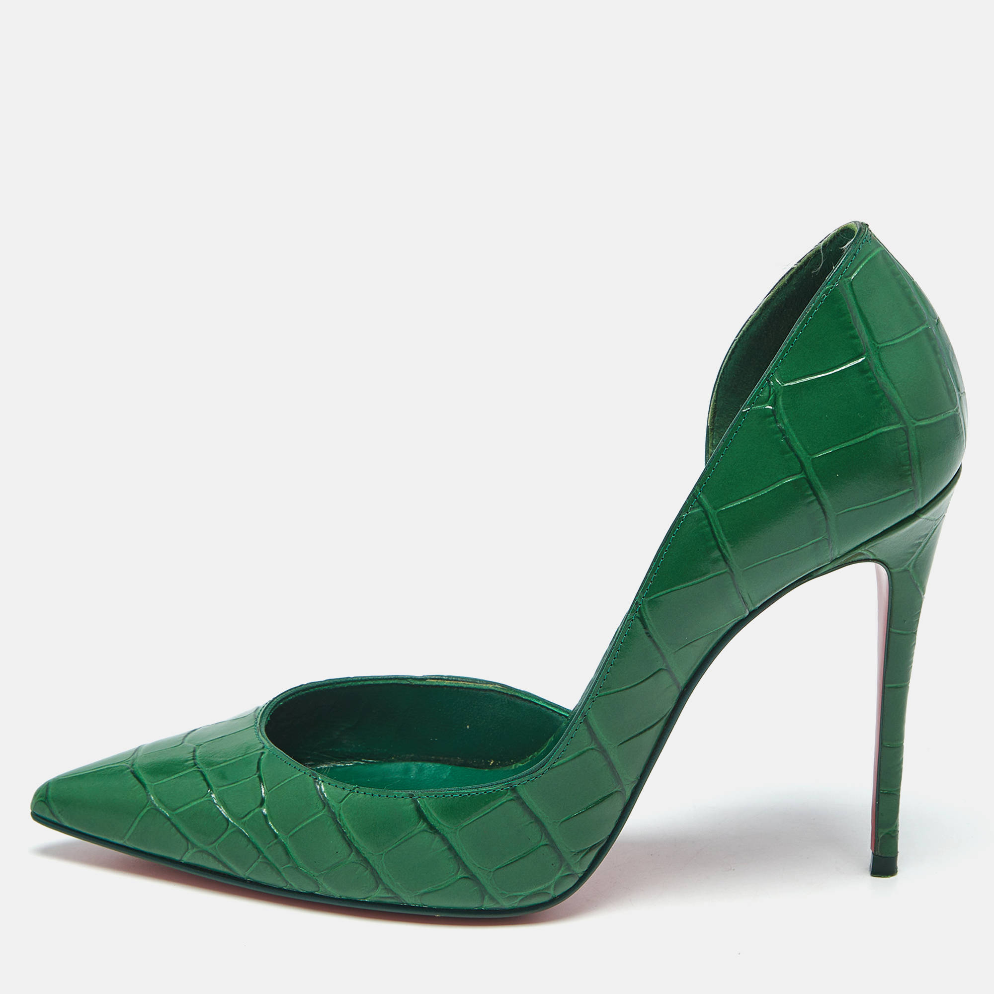 Christian Louboutin Green Croc Embossed Leather Iriza D'orsay Pumps Size 37, Pumps - Luxury Closet catalog