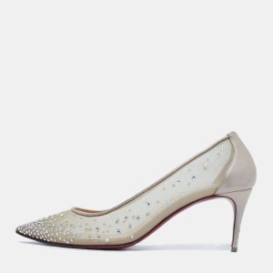 Christian Louboutin Beige Crystal Embellished Mesh and Leather Follies Strass Pumps Size 38.5, Pumps - Luxury Closet catalog