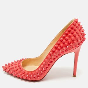 Christian Louboutin Pink Patent Leather Pigalle Spikes Pointed Toe Pumps Size 37.5, Pumps - Luxury Closet catalog