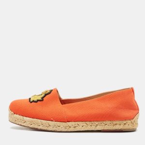 Christian Louboutin Orange Canvas Galia Espadrille Flats Size 35, Flats - Luxury Closet catalog