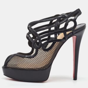Christian Louboutin Black Leather and Mesh Strappy Platform Slingback Sandals Size 39, Sandals - Luxury Closet catalog