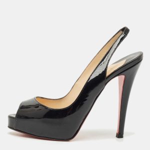 Christian Louboutin Black Patent Leather Lady Peep Slingback Pumps Size 35, Pumps - Luxury Closet catalog