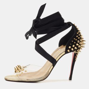 Christian Louboutin Black/Transparent Suede and PVC Barbarissima Spike Wrap Sandals Size 38.5, Sandals - Luxury Closet catalog
