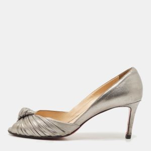 Christian Louboutin Silver Leather Knot Peep Toe Pumps Size 40, Pumps - Luxury Closet catalog