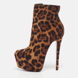 Christian Louboutin Brown Leopard Print Calf Hair Fifi Platform Ankle Boots Size 35.5, Boots - Luxury Closet catalog