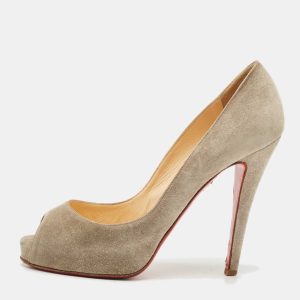Christian Louboutin Grey Suede Prive Peep Toe Platform Pumps Size 36.5, Pumps - Luxury Closet catalog