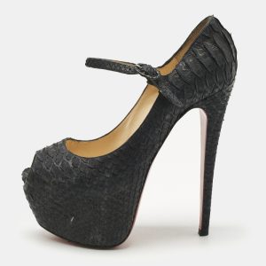 Christian Louboutin Black Python Lady Highness Peep Toe Pumps Size 39.5, Pumps - Luxury Closet catalog